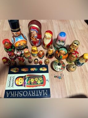 Assorted Red and Gold Matryoshka Nesting Dolls Set - Russian Style